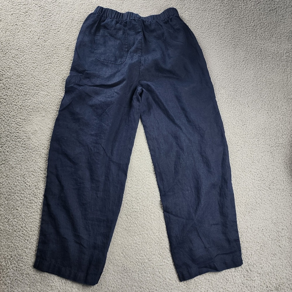 Quince Linen Pants Womens Small Blue Pull On Stretch Resort Lagenlook Beachy - Picture 2 of 10